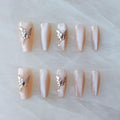 GLORS Press On Nails - Long Ballerina Coffin Nude Pink with Butterfly Rhinestones (10pc)