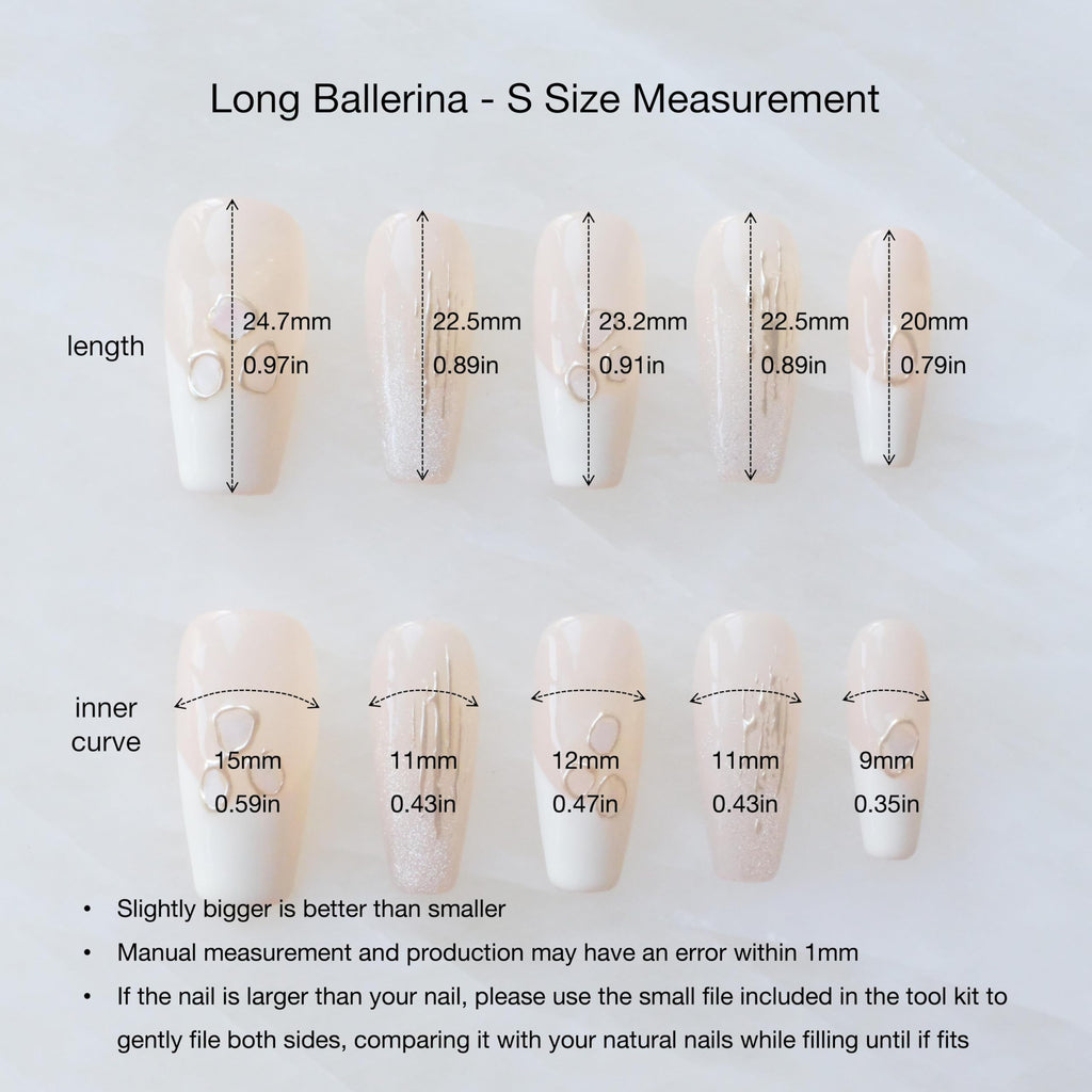 GLORS Handmade Press On Nails - Long Ballerina, Pink & White Shell Design | 10 Pieces (Small, LB)