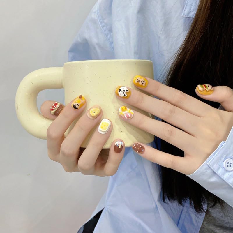[GLORS] Purely Handmade Press On Nails | Cartoon Design, Short Square, 10 Pieces (XS-SS)