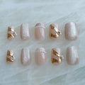 [GLORS] Purely Handmade Press On Nails | Elegant French Pink Pearl Gold | Short Square, 10 pcs (XS, SS)