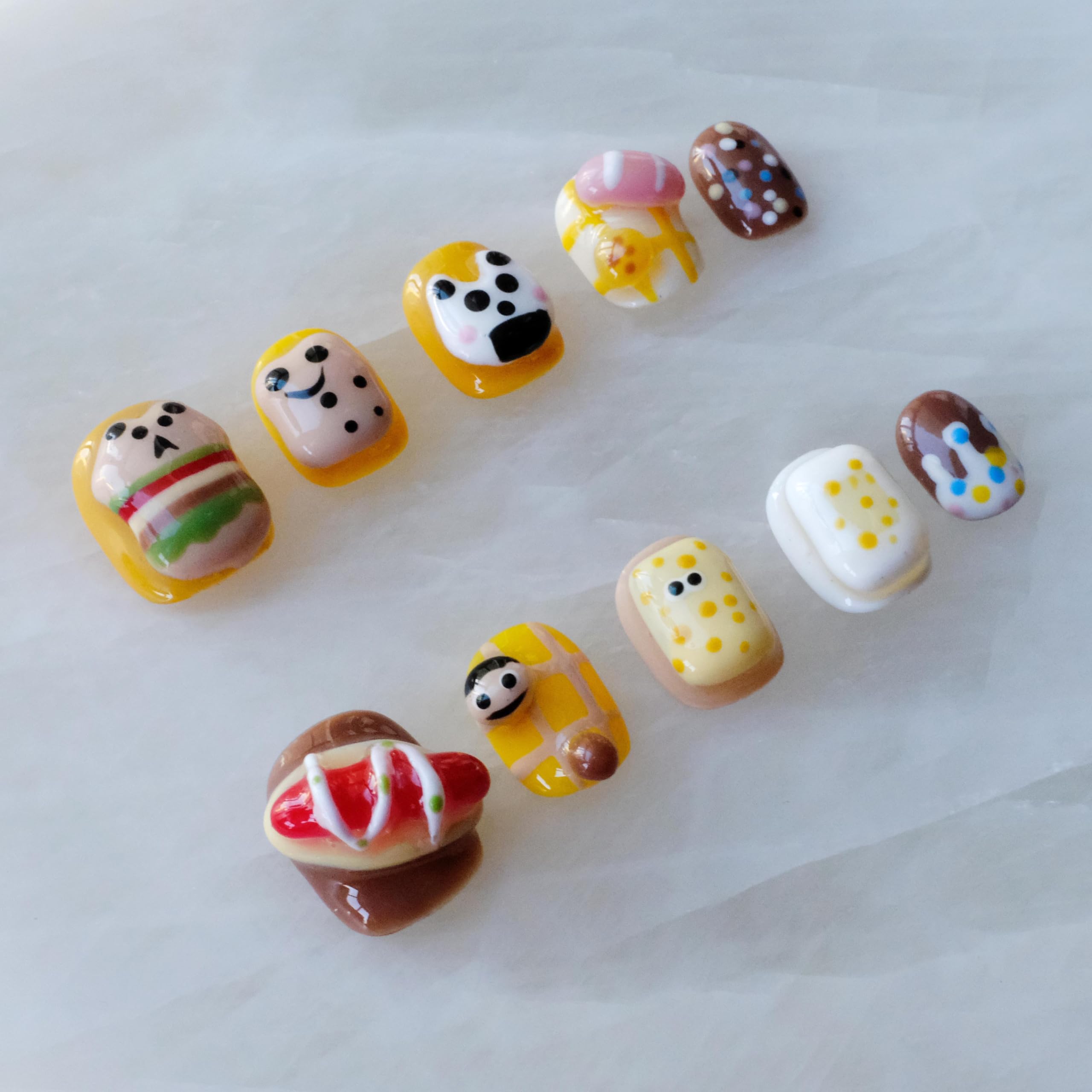 [GLORS] Purely Handmade Press On Nails | Cartoon Design, Short Square, 10 Pieces (XS-SS)