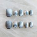 GLORS Purely Handmade Press On Nails - Blue White Glitter Snow Mountain, Short Square (SS) | 10 pcs