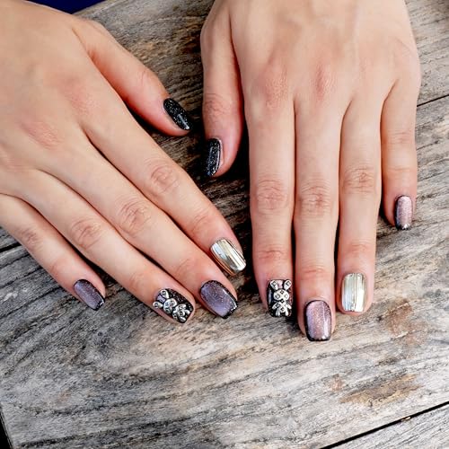GLORS Purely Handmade Press On Nails - Purple Gold Bunny Cat-Eye (10 pcs)