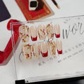 GLORS Purly Handmade Medium Ballerina Press-On Nails | Red French Tip with Cherry – 10 Pieces (Medium)