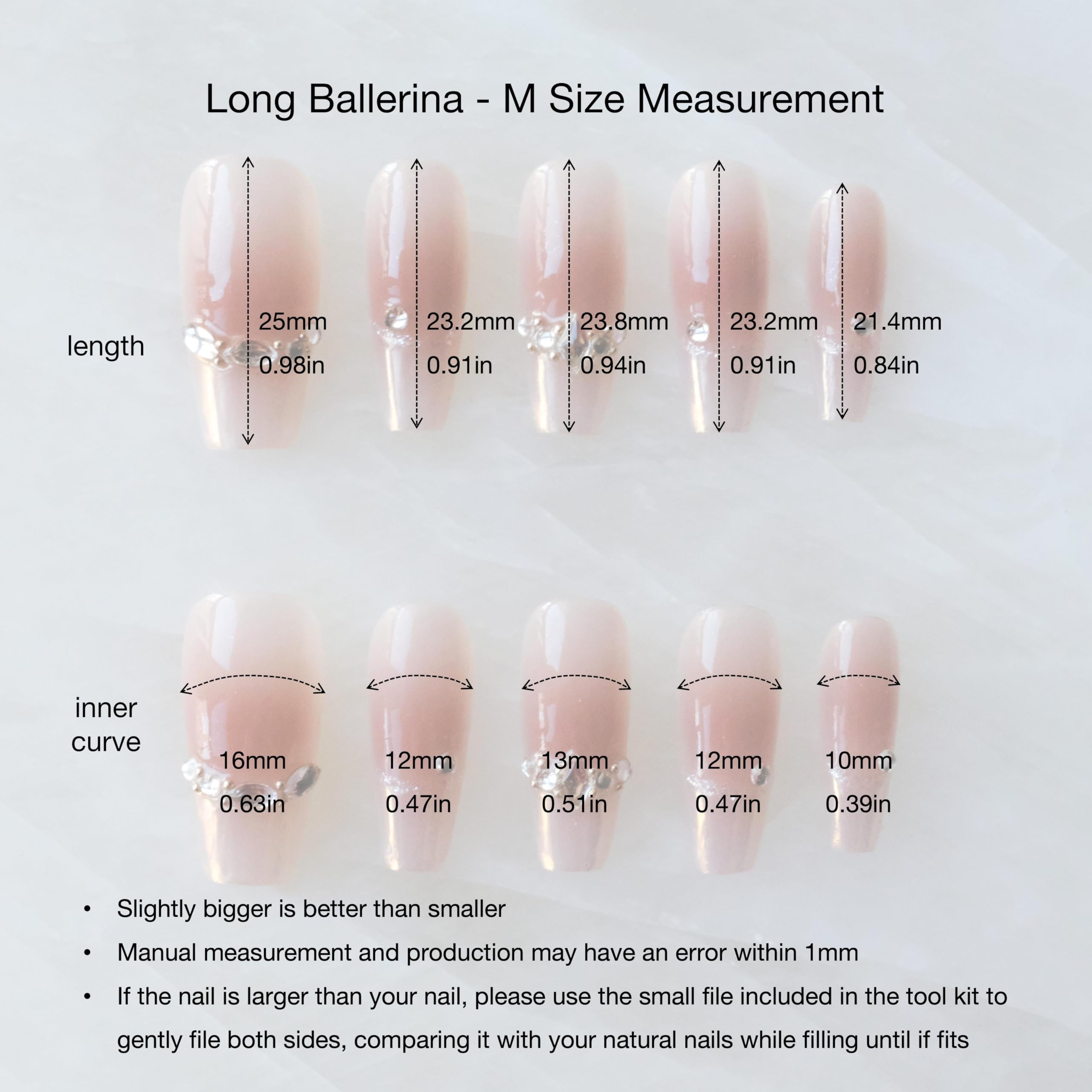 GLORS Long Ballerina Press-On Nails Pink French with Rhinestones | Coffin Shape
