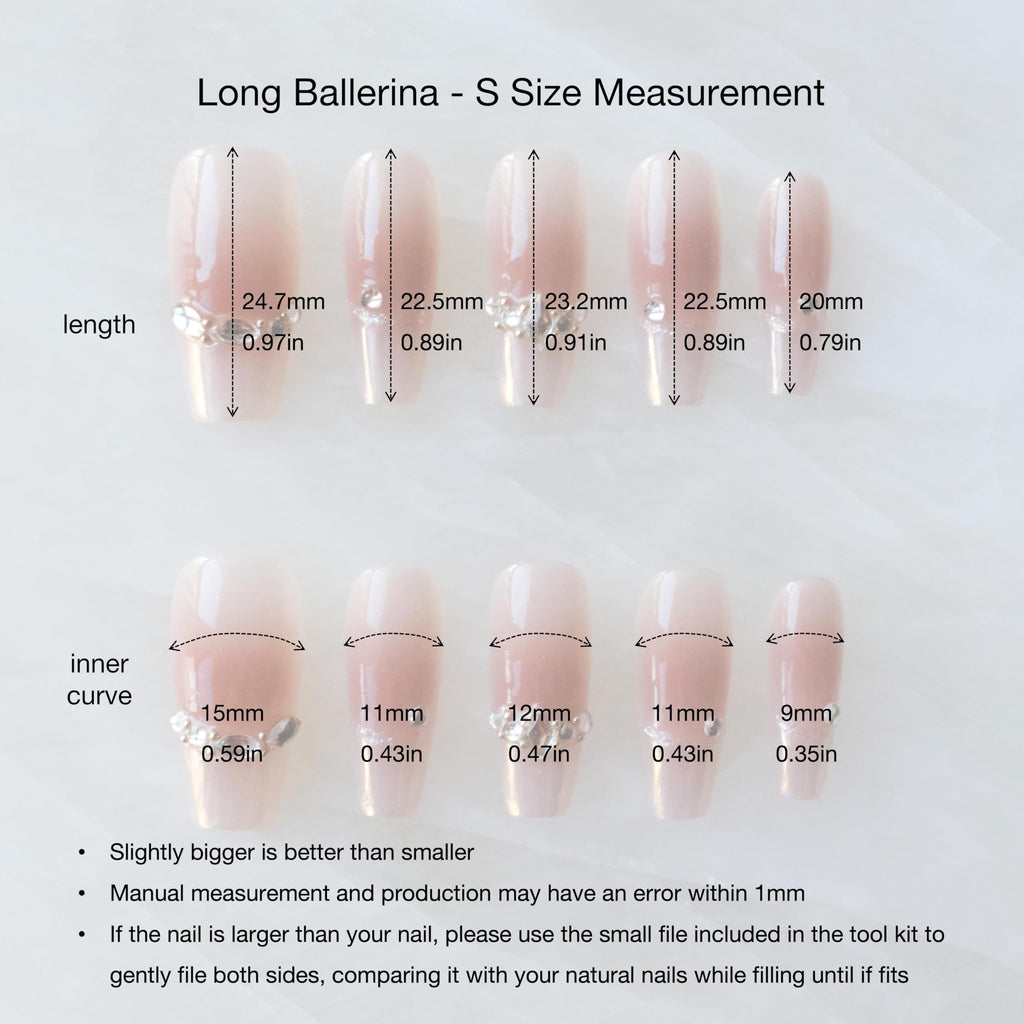 GLORS Long Ballerina Press-On Nails – Pink French with Rhinestones (Small LB)
