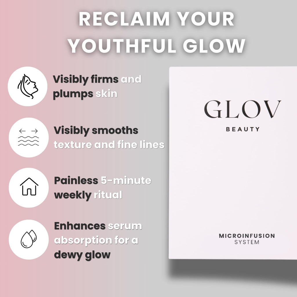 Glov Beauty Micro Infusion System – 0.25mm Gold Facial Stamp with Hyaluronic Serum (4 Infusions, 12 Ampoules)