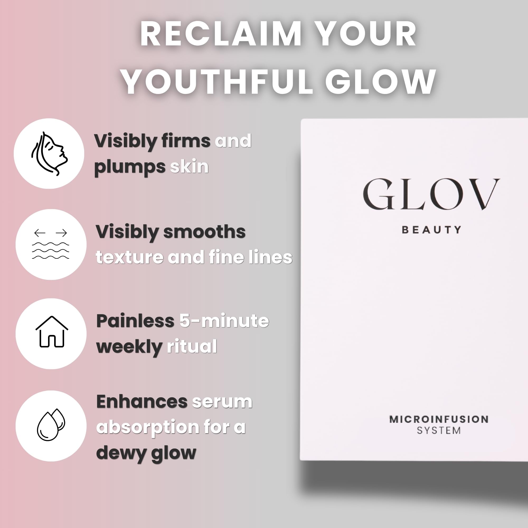 Glov Beauty Micro Infusion System – 0.25mm Gold Facial Stamp with Hyaluronic Serum (4 Infusions, 12 Ampoules)