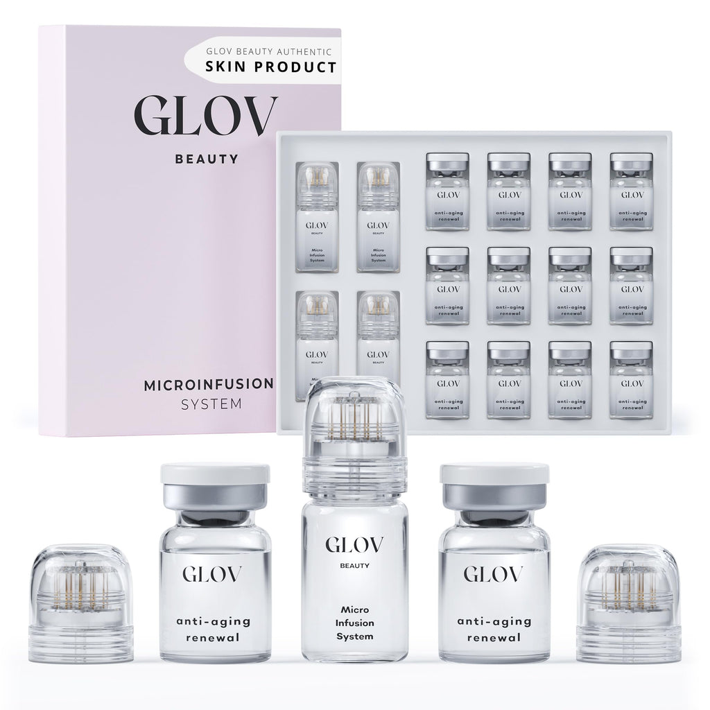 Glov Beauty Micro Infusion System – 0.25mm Gold Facial Stamp with Hyaluronic Serum (4 Infusions, 12 Ampoules)