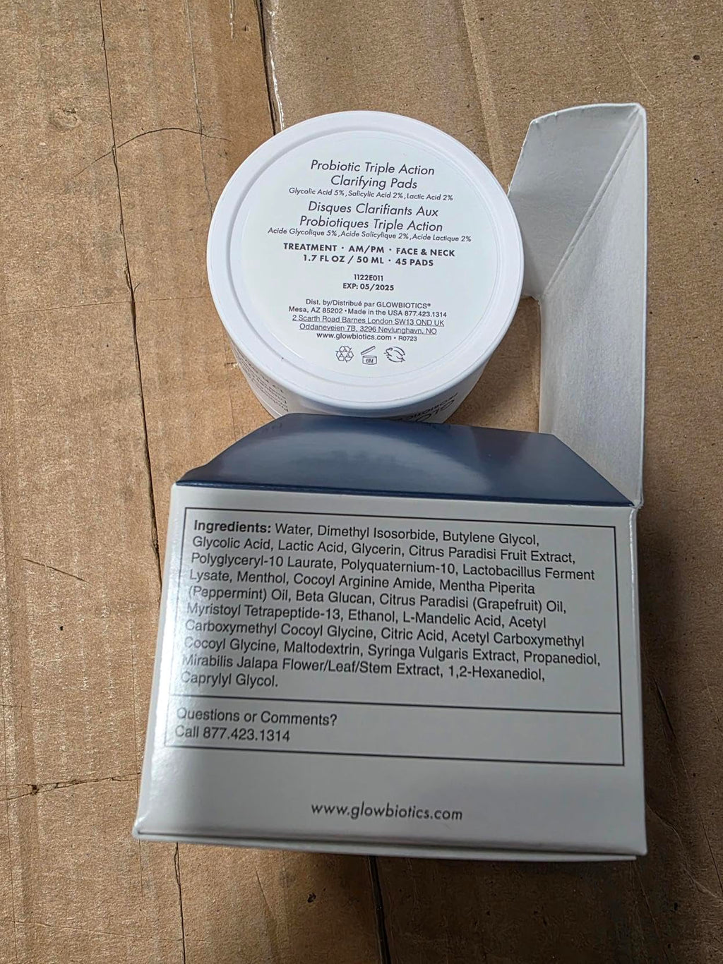 Glowbiotics Probiotic Triple Action Clarifying Pads – 5% Glycolic, 2% Lactic, 2% Salicylic, 60 Pads