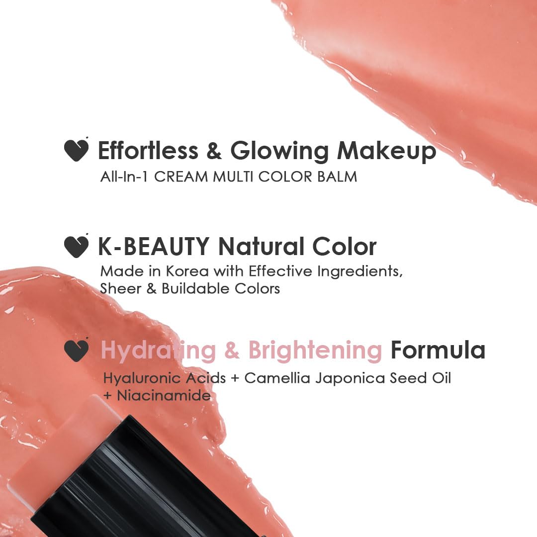 Glowiest Effortless Glow Camellia Multi-Balm – Lips & Cheeks, Brush Included, Dewy Finish (Dusty Rose)