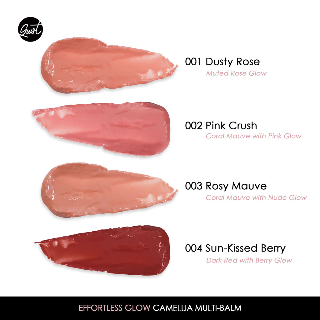Glowiest Effortless Glow Camellia Multi-Balm – Lips & Cheeks, Brush Included, Dewy Finish (Dusty Rose)