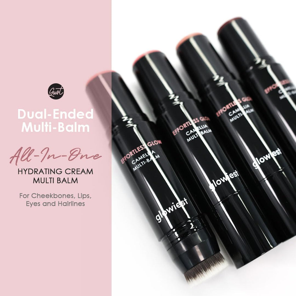 Glowiest Effortless Glow Camellia Multi-Balm – Lips & Cheeks, Brush Included, Dewy Finish (Dusty Rose)