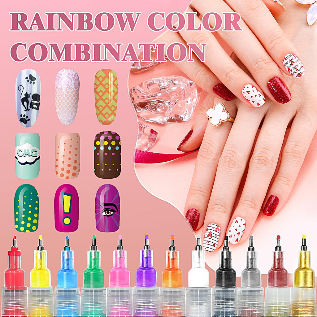 Gluixio 12 Colors Nail Art Pens – 0.5mm Fine Tip, Waterproof & Quick-Dry DIY Nail Art Set