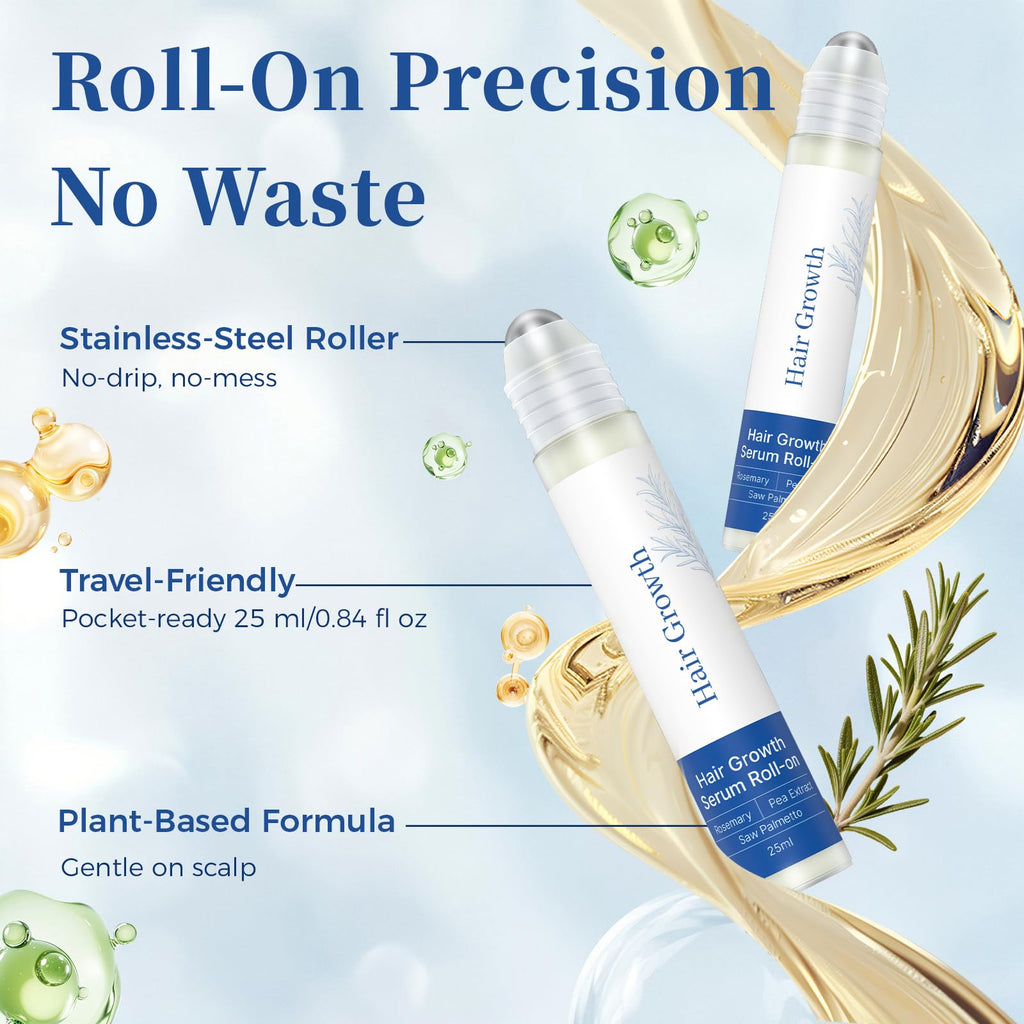 Gluvelessia Hair Growth Serum Roll-On with Rosemary – Thicker, Fuller-Looking Hair (Pack of 3)