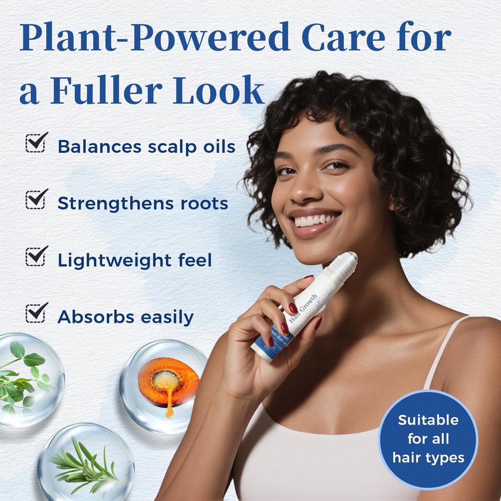 Gluvelessia Hair Growth Serum Roll-On with Rosemary – Thicker, Fuller-Looking Hair (Pack of 3)