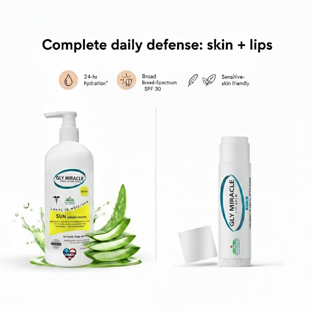 GLY MIRACLE Moisturizing Sunscreen Bundle SPF 30 – Non-Greasy Hydration for Face, Hands, Body & Lips (Apricot Breeze)