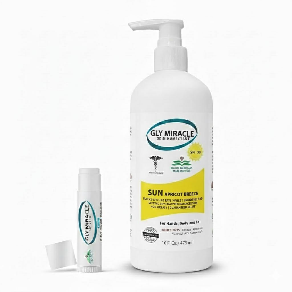 GLY MIRACLE Moisturizing Sunscreen Bundle SPF 30 – Non-Greasy Hydration for Face, Hands, Body & Lips (Apricot Breeze)