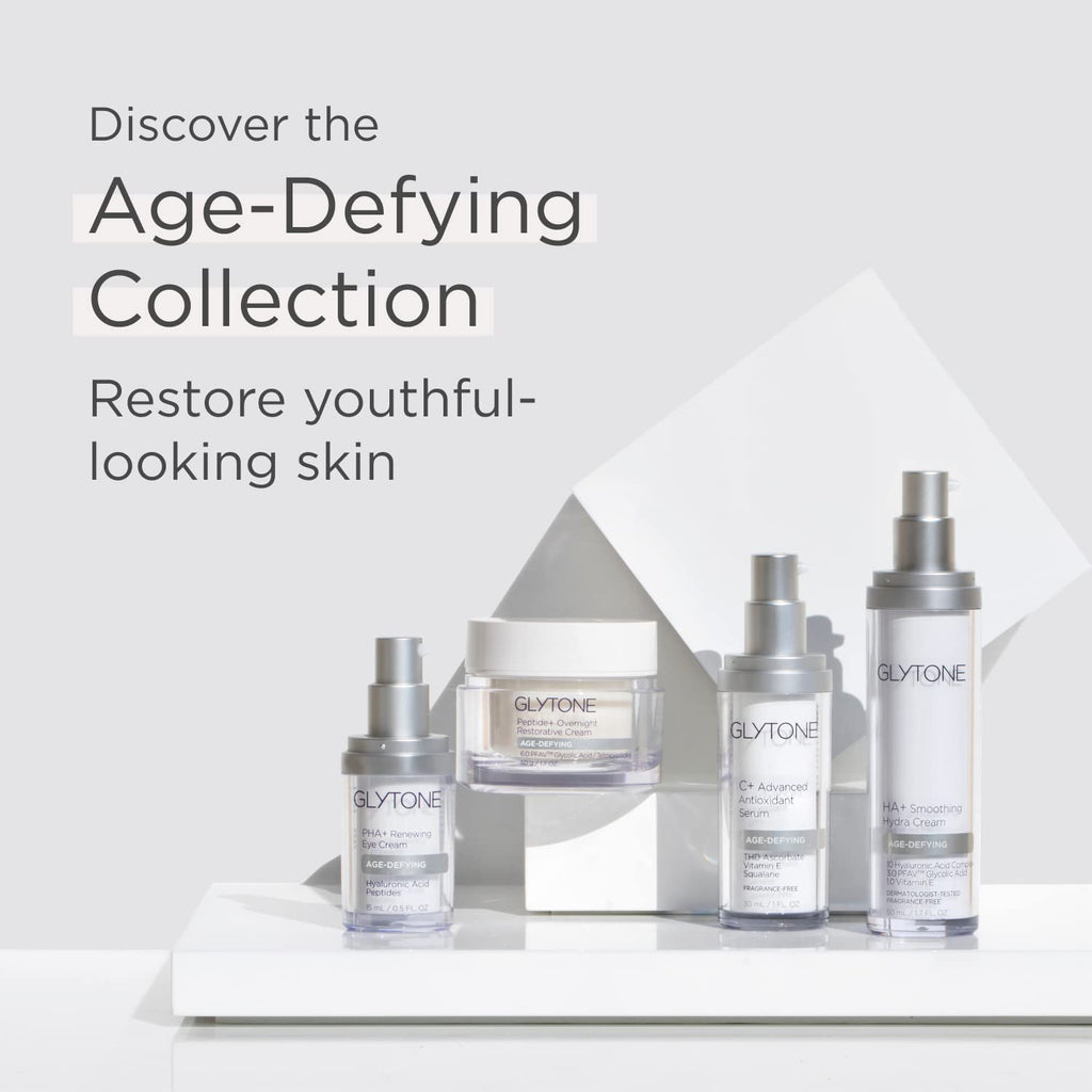 Glytone Age-Defying HA+ Smoothing Hydra Cream | 10 Hyaluronic Acids Complex, 3.0 PFAV Glycolic, 1.0 Vitamin E | 1.7 oz