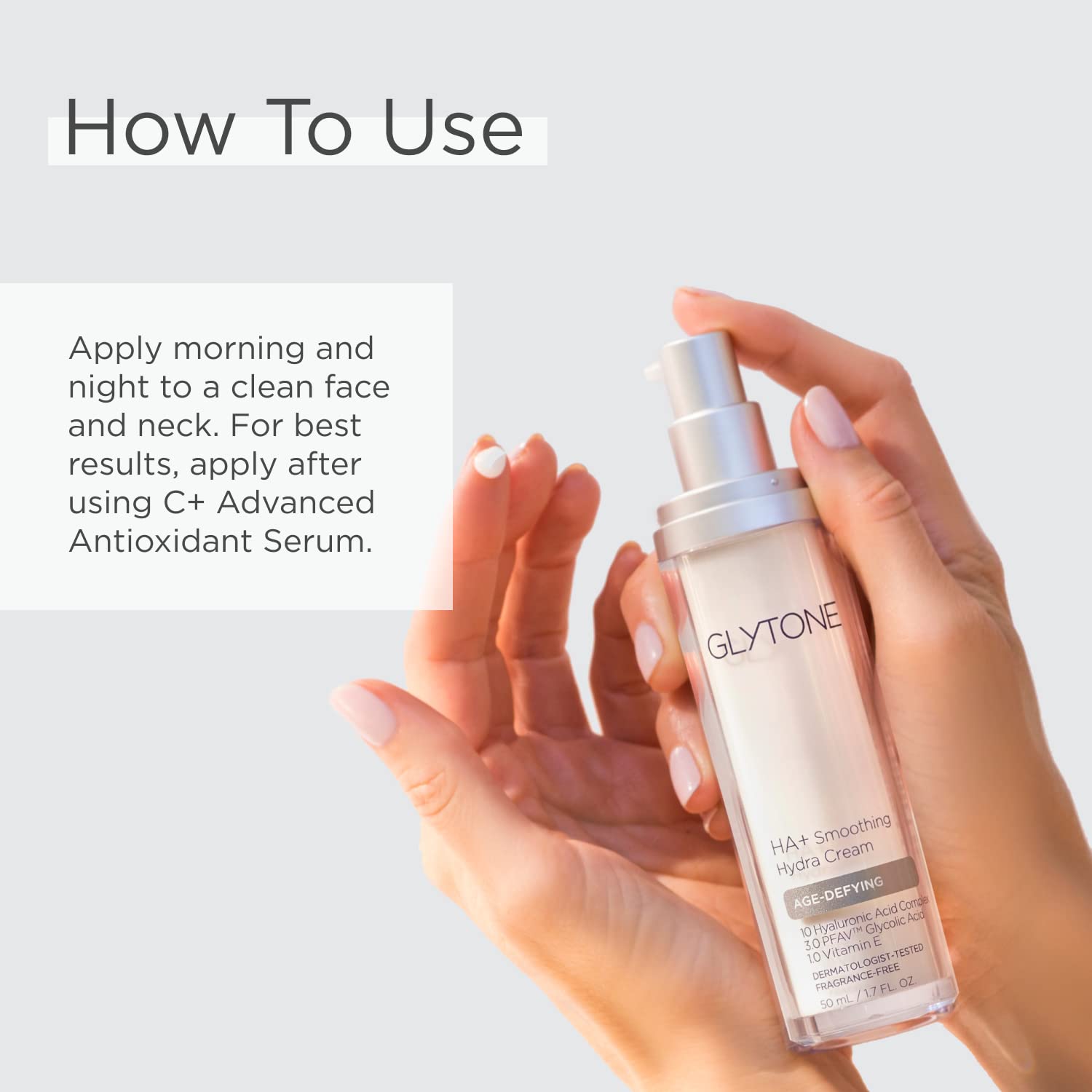 Glytone Age-Defying HA+ Smoothing Hydra Cream | 10 Hyaluronic Acids Complex, 3.0 PFAV Glycolic, 1.0 Vitamin E | 1.7 oz