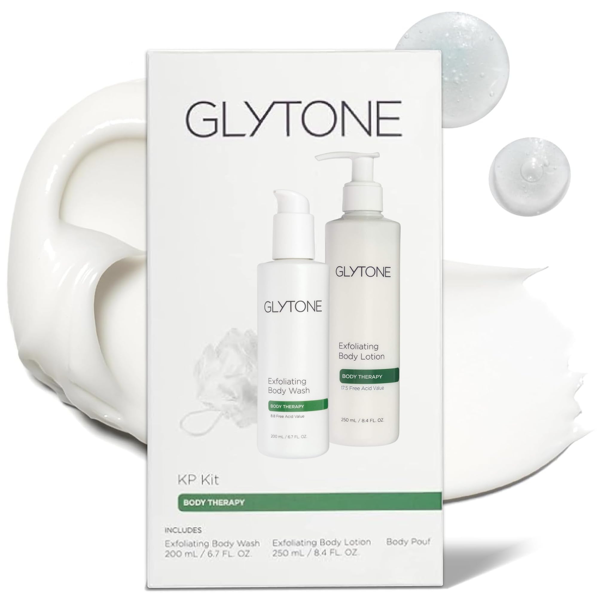 Glytone KP Kit – Exfoliating Body Wash, Glycolic Acid Lotion & Shower Pouf for Keratosis Pilaris