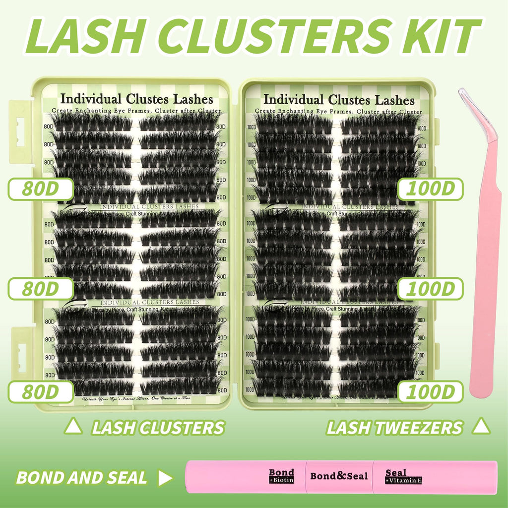 Gmagictobo Lash Clusters Kit | Wispy Cat Eye Lashes, 510Pcs Volume Clusters with Bond, Seal & Tweezers