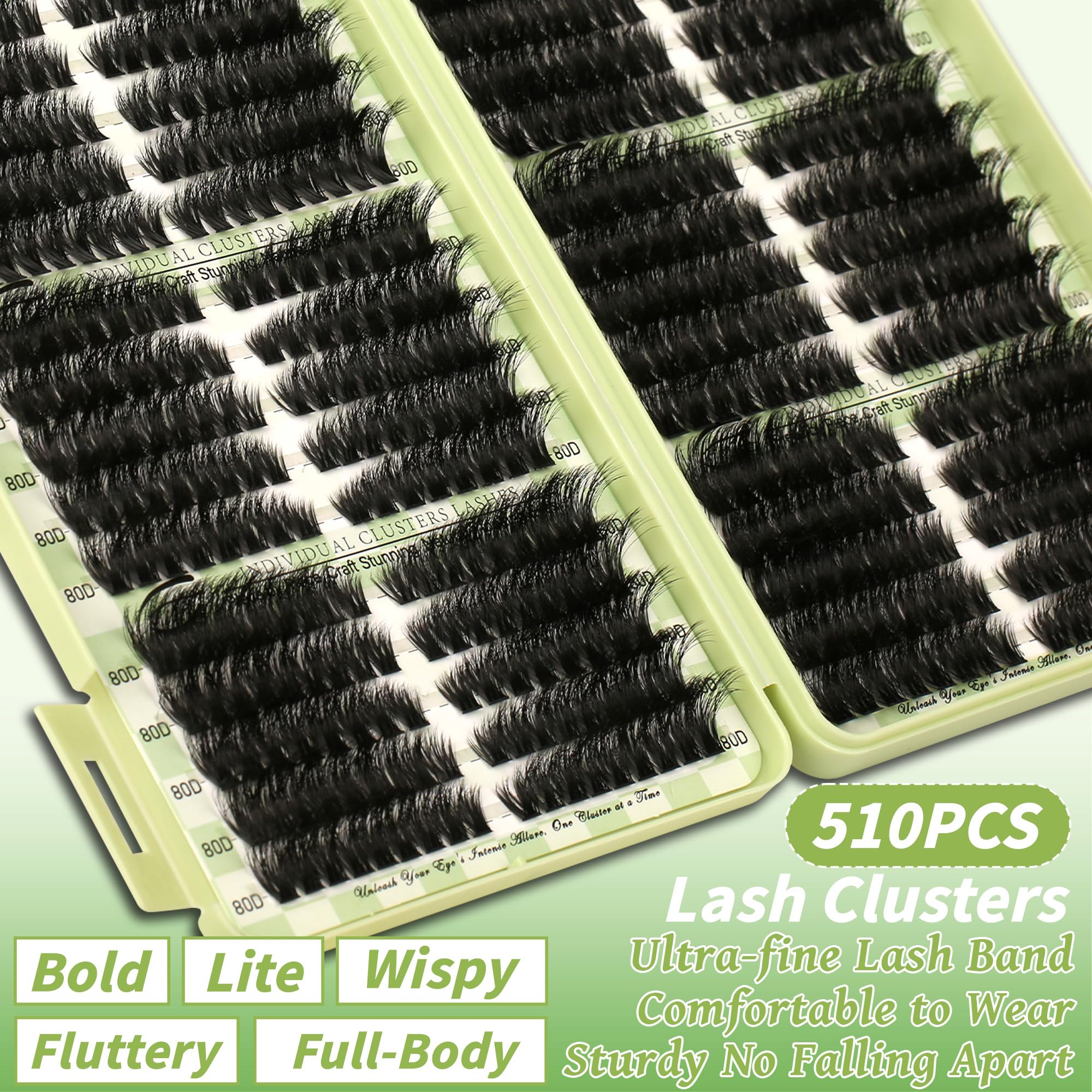 Gmagictobo Lash Clusters Kit | Wispy Cat Eye Lashes, 510Pcs Volume Clusters with Bond, Seal & Tweezers