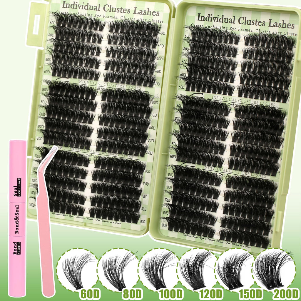 Gmagictobo Lash Clusters Kit – 430Pcs DIY Cat Eye Extensions (80D-200D) with Bond, Seal, Tweezers