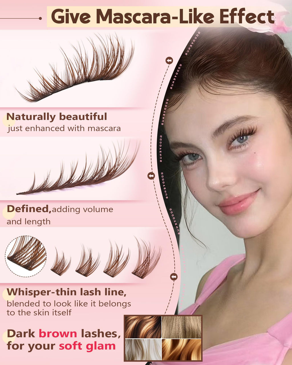 Goddvenus Brown Wispy Lash Clusters Kit – Natural Cluster Eyelashes, C Curl, DIY Extensions