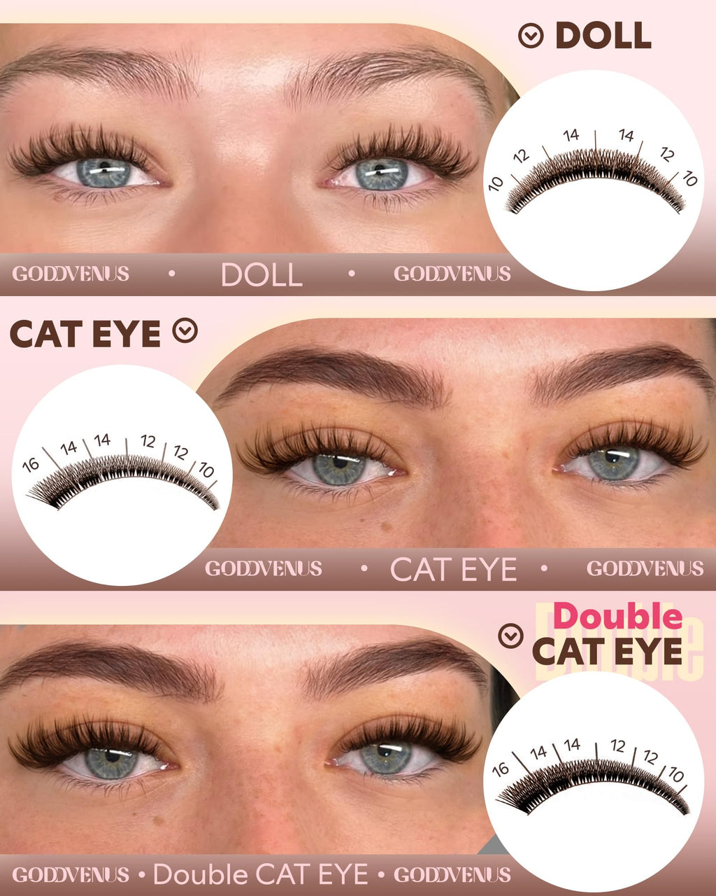 Goddvenus Brown Wispy Lash Clusters Kit – Natural Cluster Eyelashes, C Curl, DIY Extensions