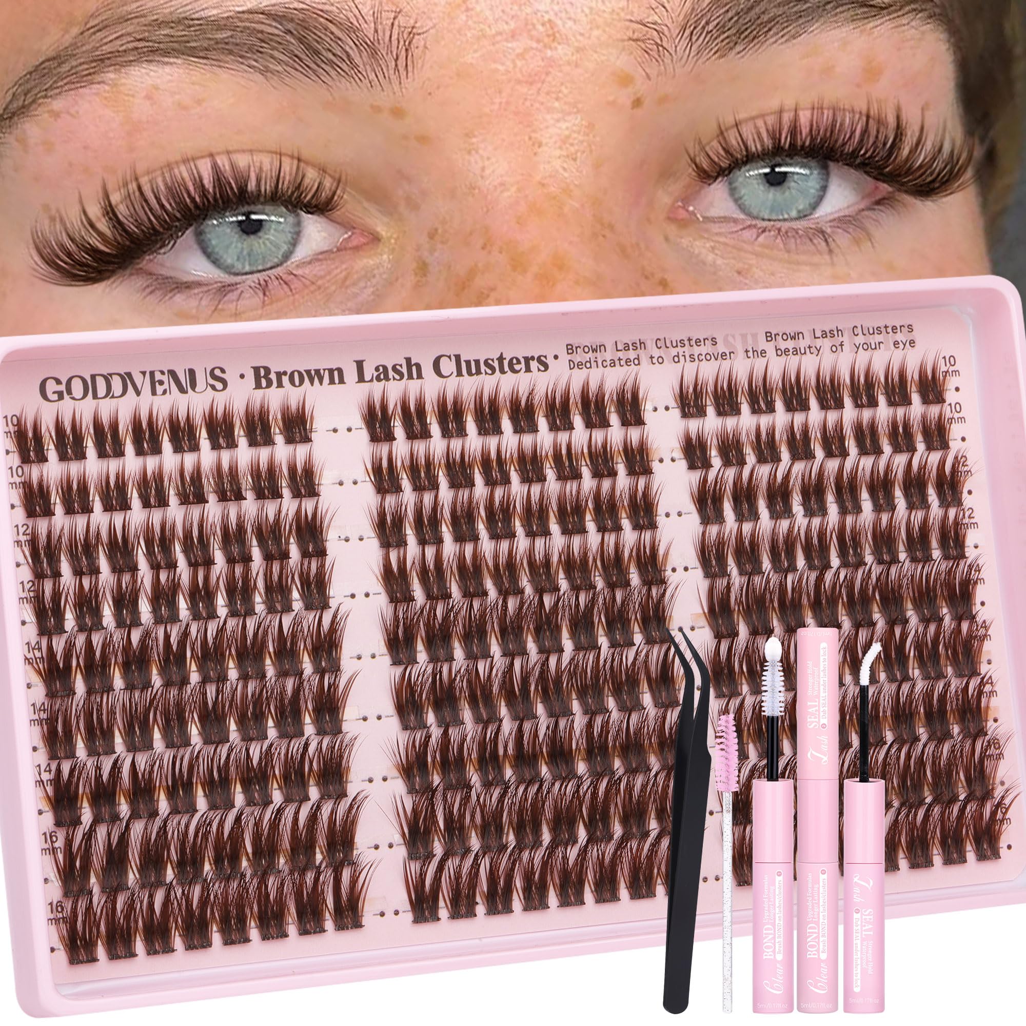 Goddvenus Brown Wispy Lash Clusters Kit – Manga Eyelashes, Natural Clusters, DIY Anime C Curl, Waterproof