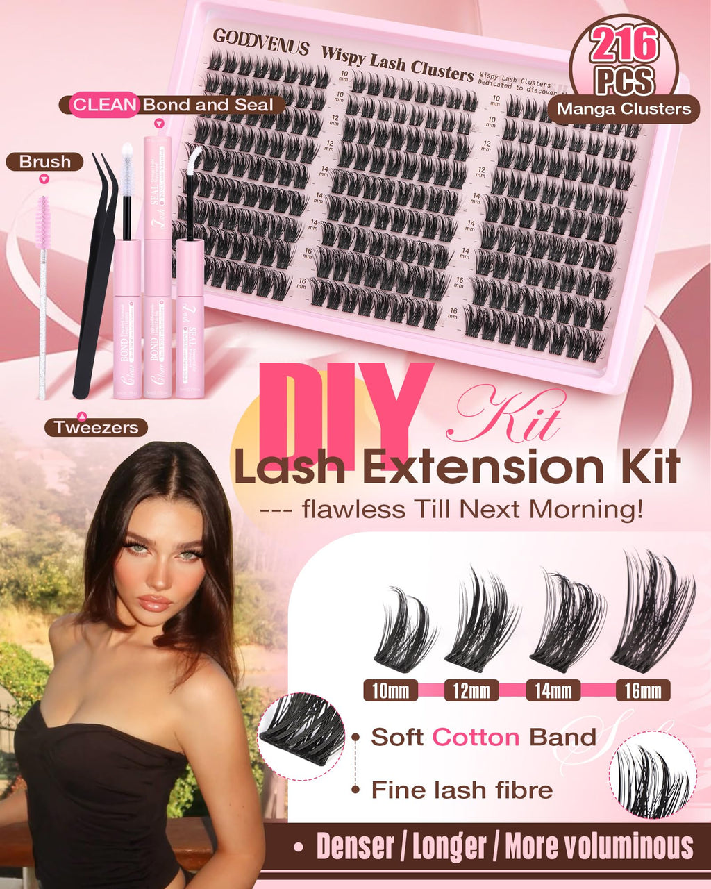 Goddvenus Wispy Manga Lash Clusters Kit – Natural C-Curl DIY Lash Extensions
