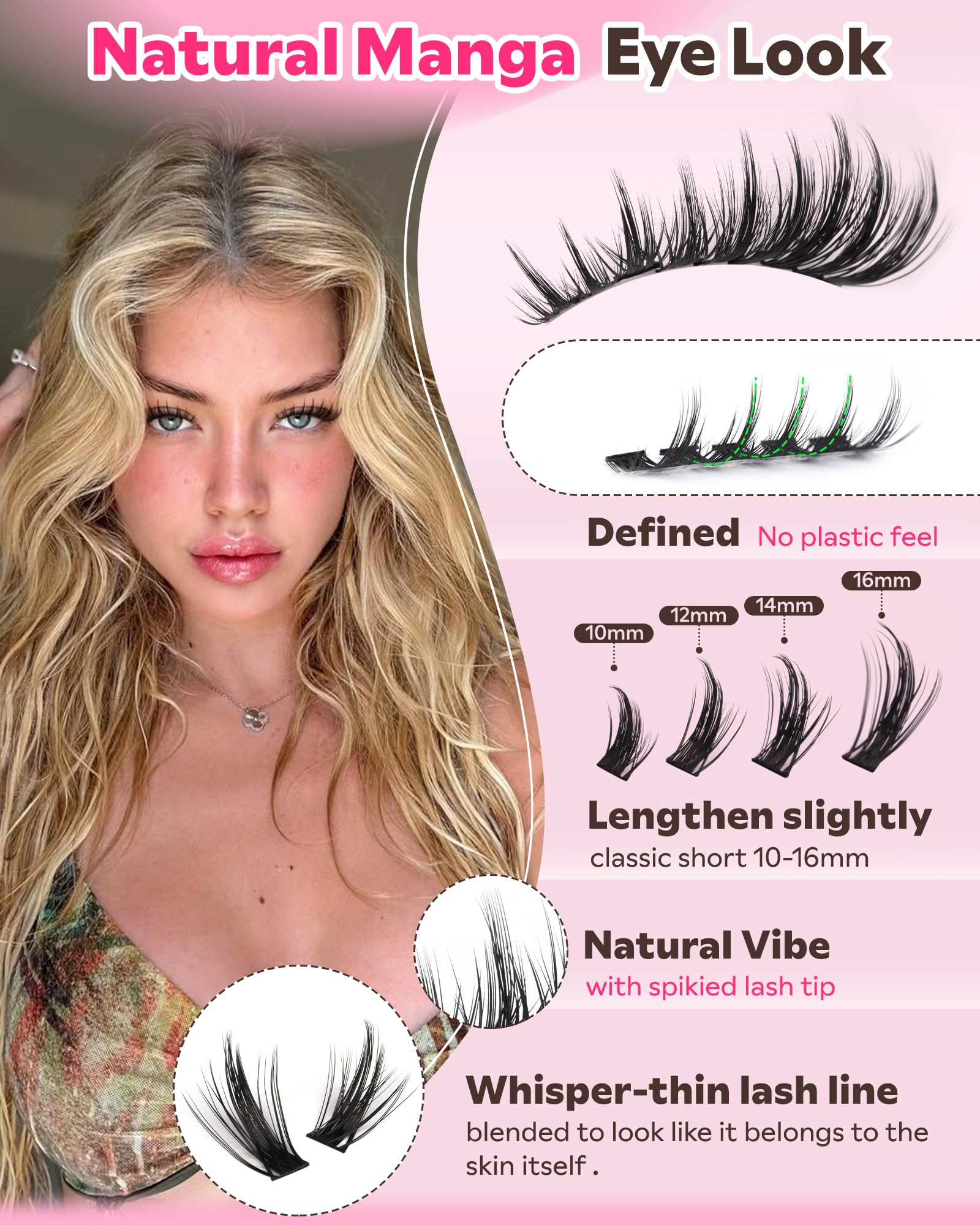 Goddvenus Manga Lash Clusters Kit – Natural 300 Pcs, Wispy Anime Lashes (10–16mm) | Cat Eye, Doll Eye, Squirrel Eye