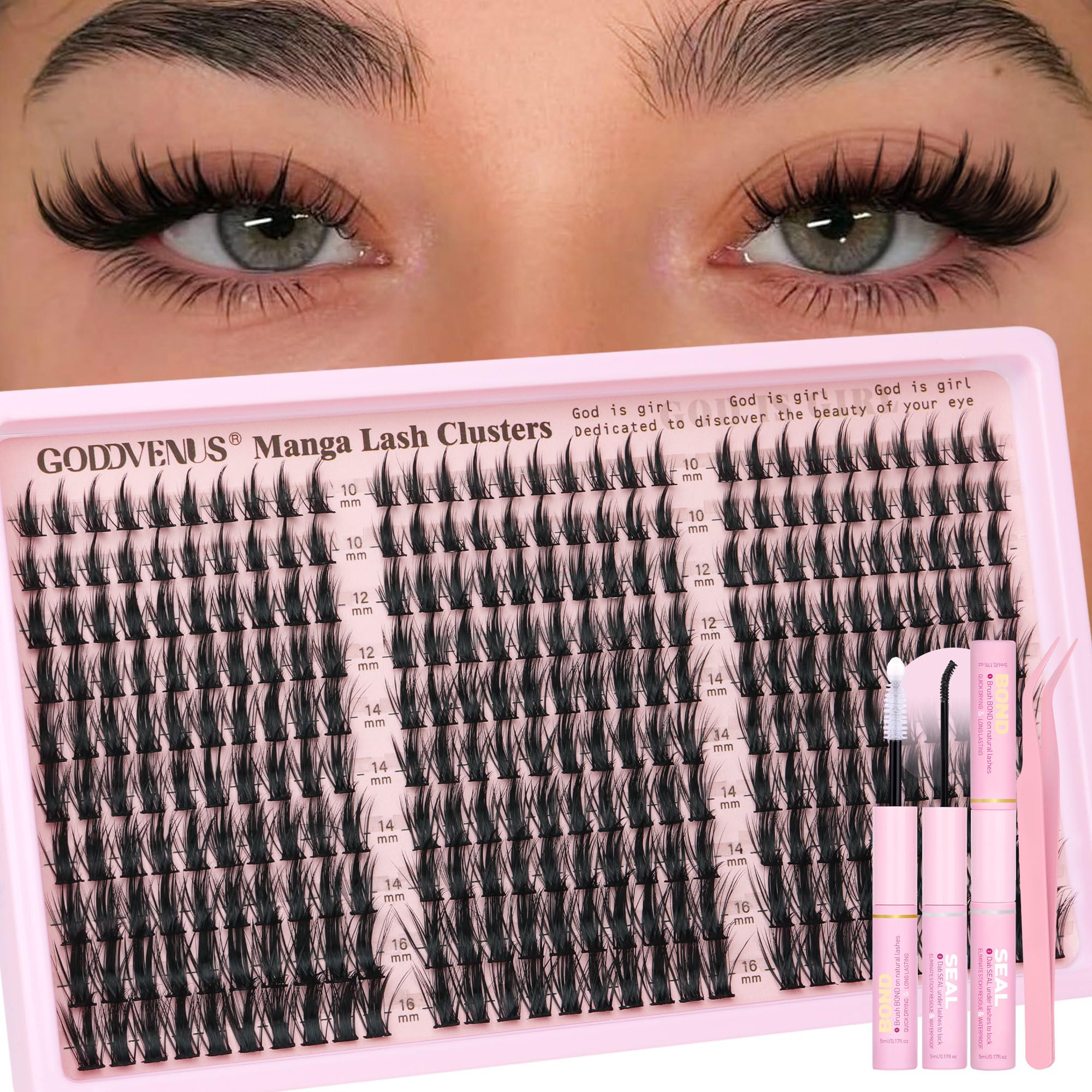 Goddvenus Manga Lash Clusters Kit – Natural 300 Pcs, Wispy Anime Lashes (10–16mm) | Cat Eye, Doll Eye, Squirrel Eye