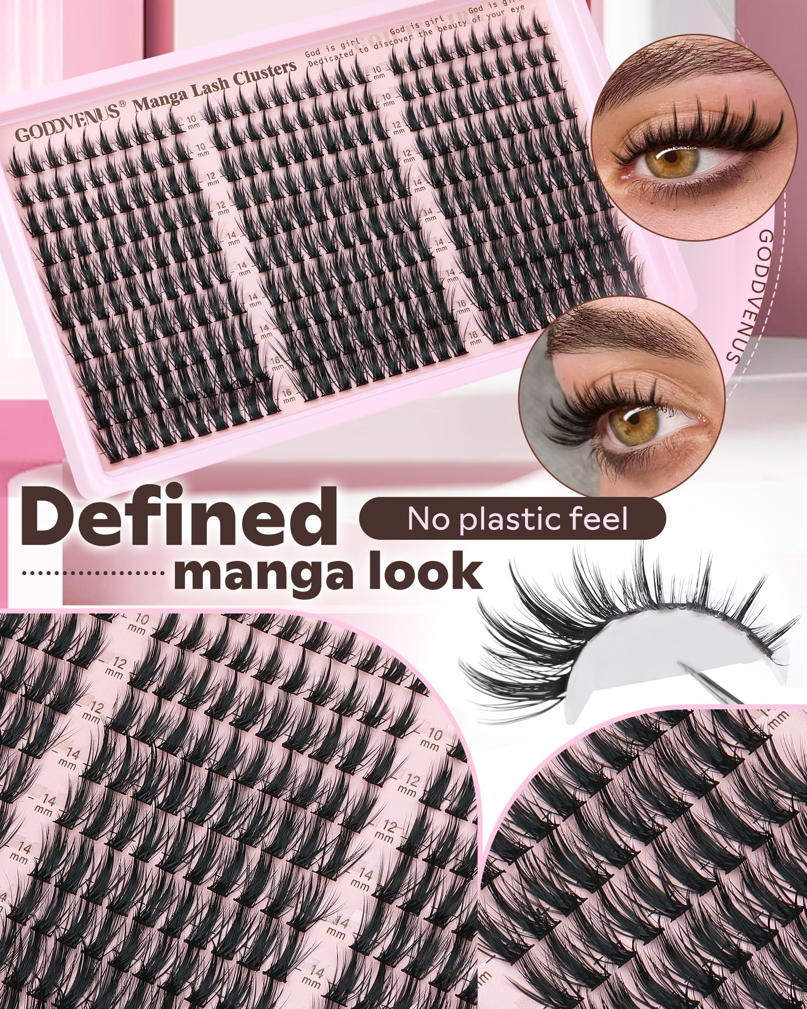 Goddvenus Manga Lash Clusters Kit – Natural 300 Pcs, Wispy Anime Lashes (10–16mm) | Cat Eye, Doll Eye, Squirrel Eye