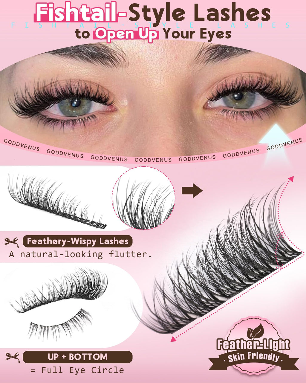 Goddvenus 220Pcs Wispy Lash Clusters Kit – DIY C-Curl Eyelash Extensions, All-In-One