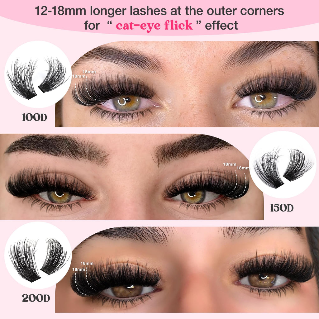 Goddvenus Fluffy Lash Clusters Kit – 240 Upper + 60 Lower, D-Curl Waterproof DIY Lashes