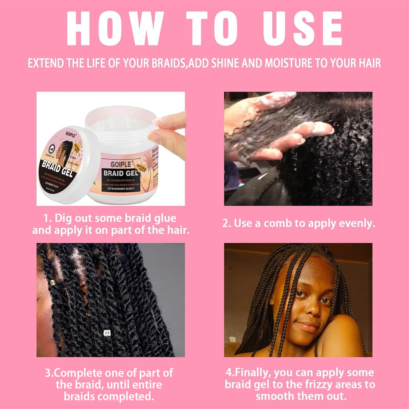 Goiple 16oz Big Capacity Braid Gel – Extra Hold, High Shine, No Flake Edge Control for Twists, Locs & Braids