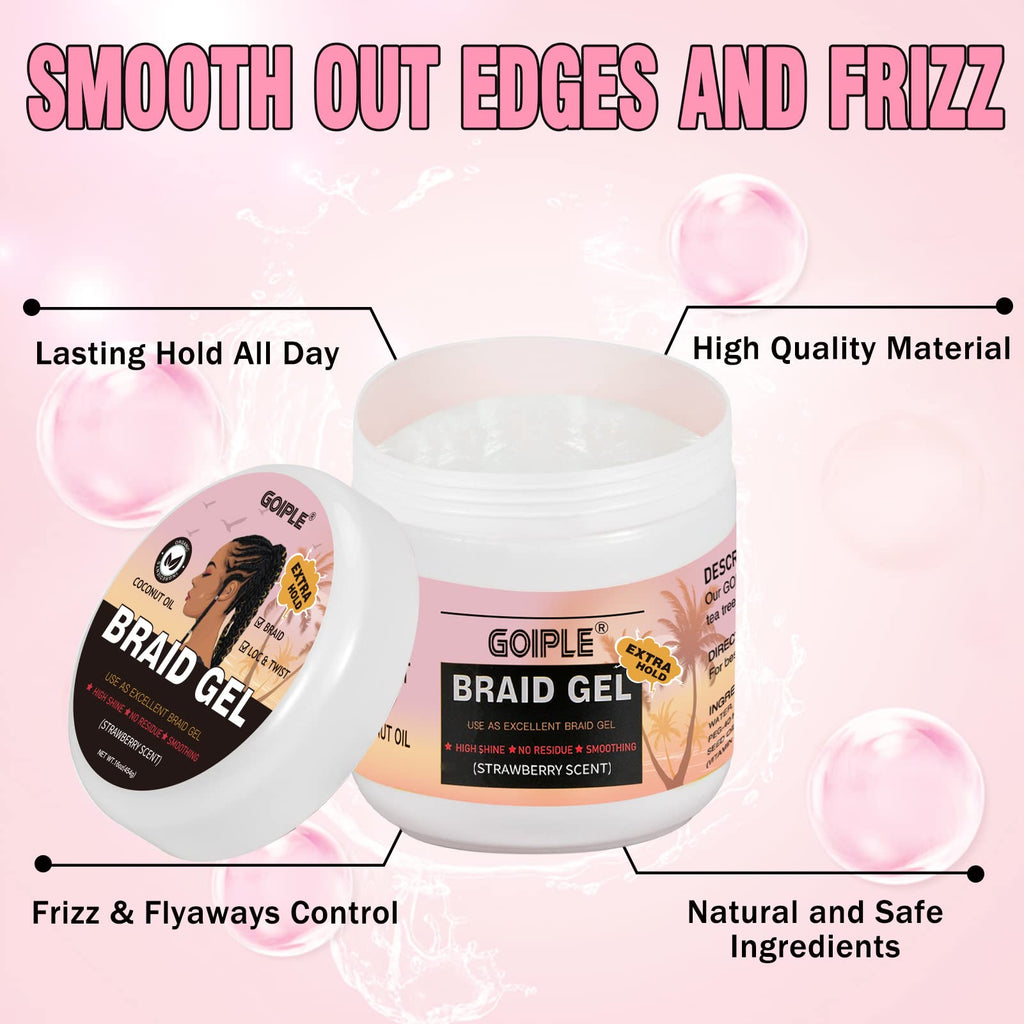 Goiple 16oz Big Capacity Braid Gel – Extra Hold, High Shine, No Flake Edge Control for Twists, Locs & Braids