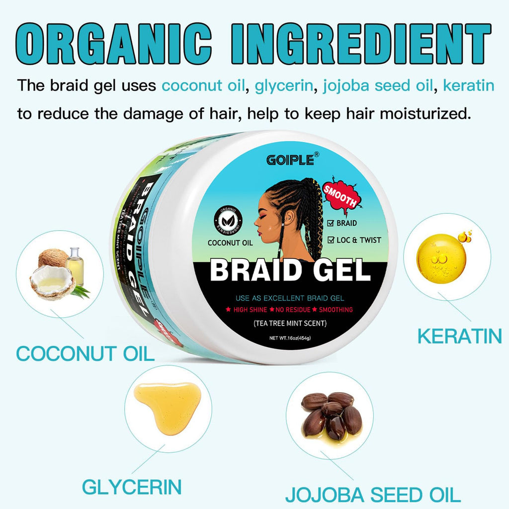 Goiple 16 oz Braiding Gel – Extra Hold for Twists, Locs & Braids, Tea Tree
