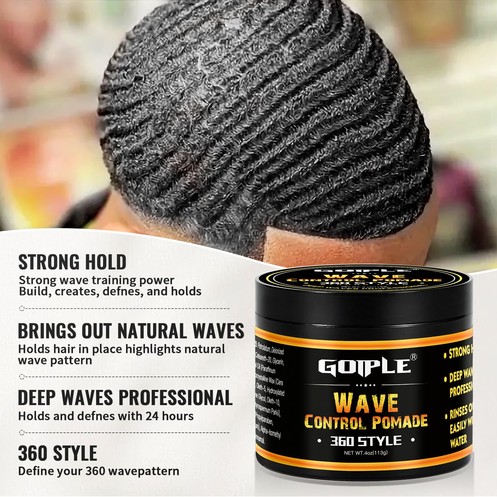 Goiple Natural Wave Pomade – Strong Hold, Easy Wash, 360 Wave Training for Black Men