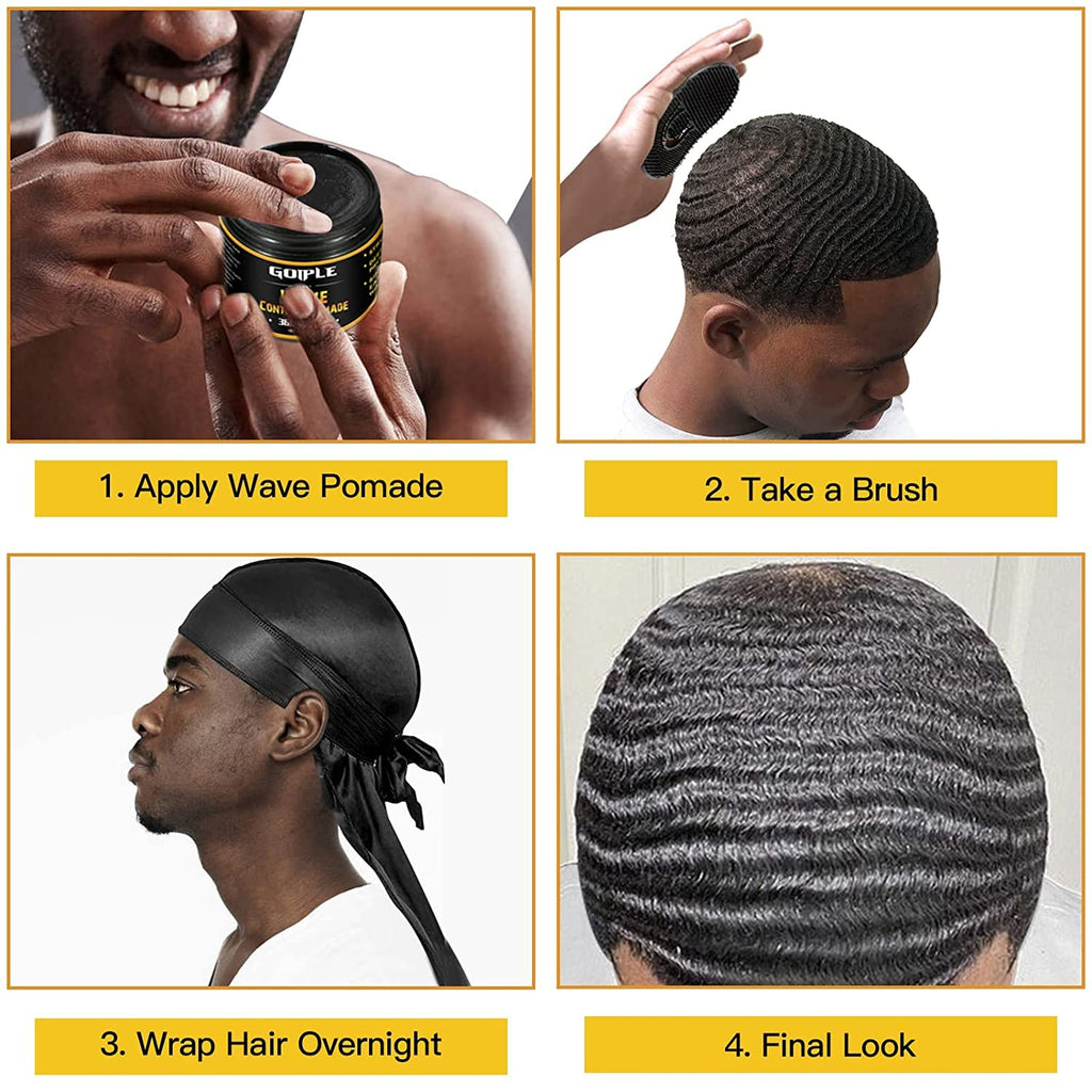 Goiple Natural Wave Pomade – Strong Hold for Men, 360 Waves + Travel Size
