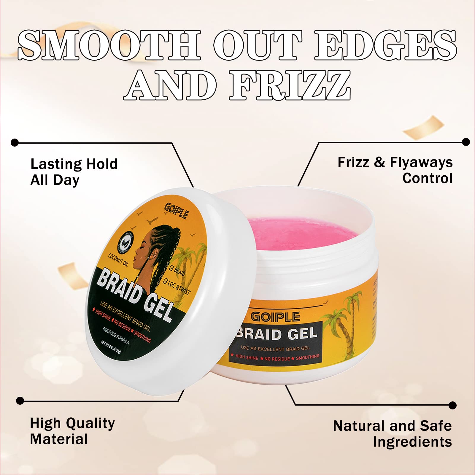Goiple Strong Hold Braiding Gel & Edge Tamer – Frizz Control for Braids, Locs, Twists