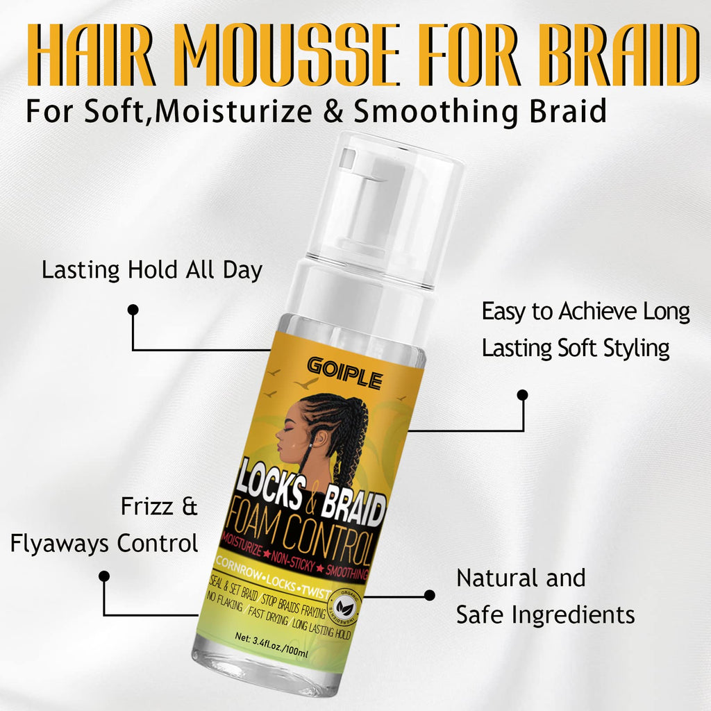 Goiple Strong Hold Braiding Gel & Edge Tamer – Frizz Control for Braids, Locs, Twists