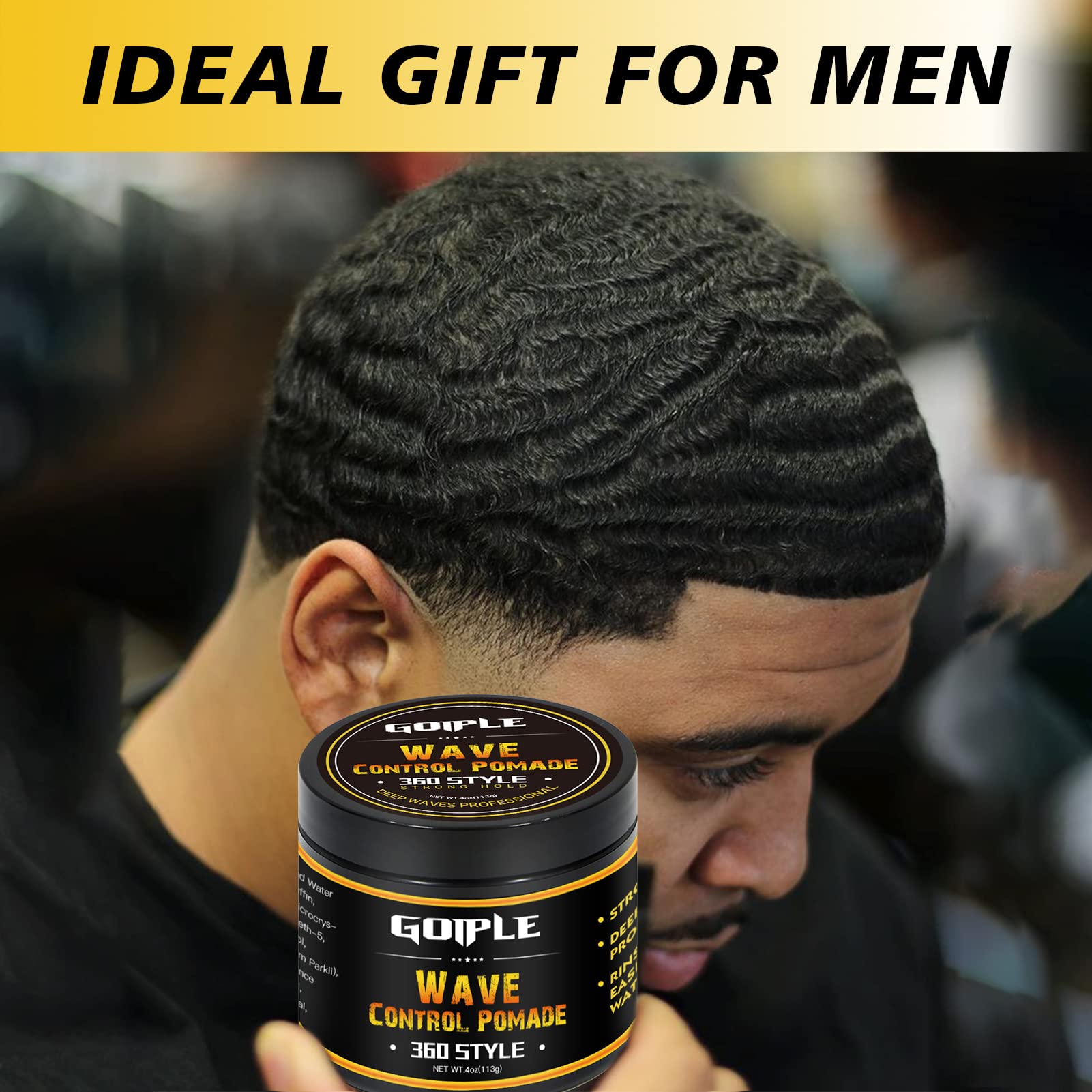 Goiple Natural Wave Pomade for Men – Strong Hold, Easy Wash Kit (Pomade + 2 Brushes + Durag)