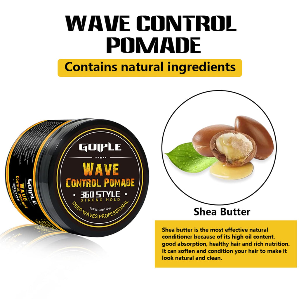 Goiple Natural Wave Pomade for Men – Strong Hold, Easy Wash Kit (Pomade + 2 Brushes + Durag)