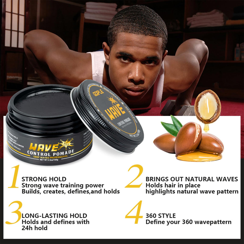 Goiple Wave Pomade for Men – Strong Hold, Easy Wash, 360 Waves + Cap Set