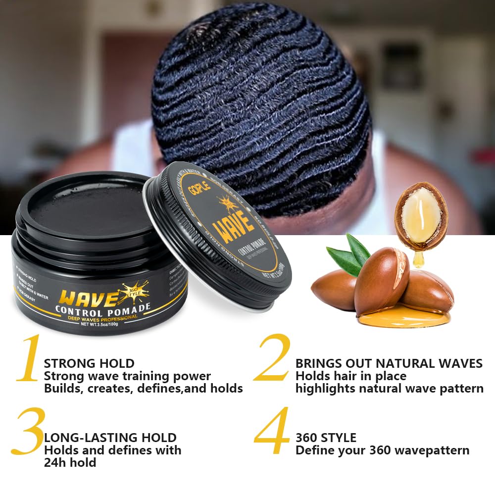 Goiple Wave Pomade for Men – Strong Hold, Easy Wash, Layered Waves, Silky Shine (Red)