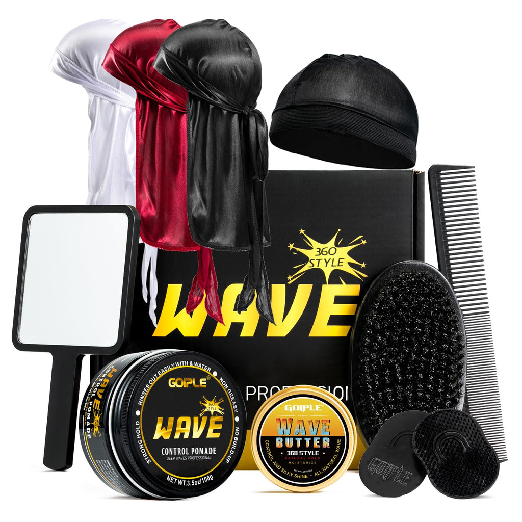 Goiple Wave Pomade for Men – Strong Hold, Easy Wash, 360 Waves + Cap Set