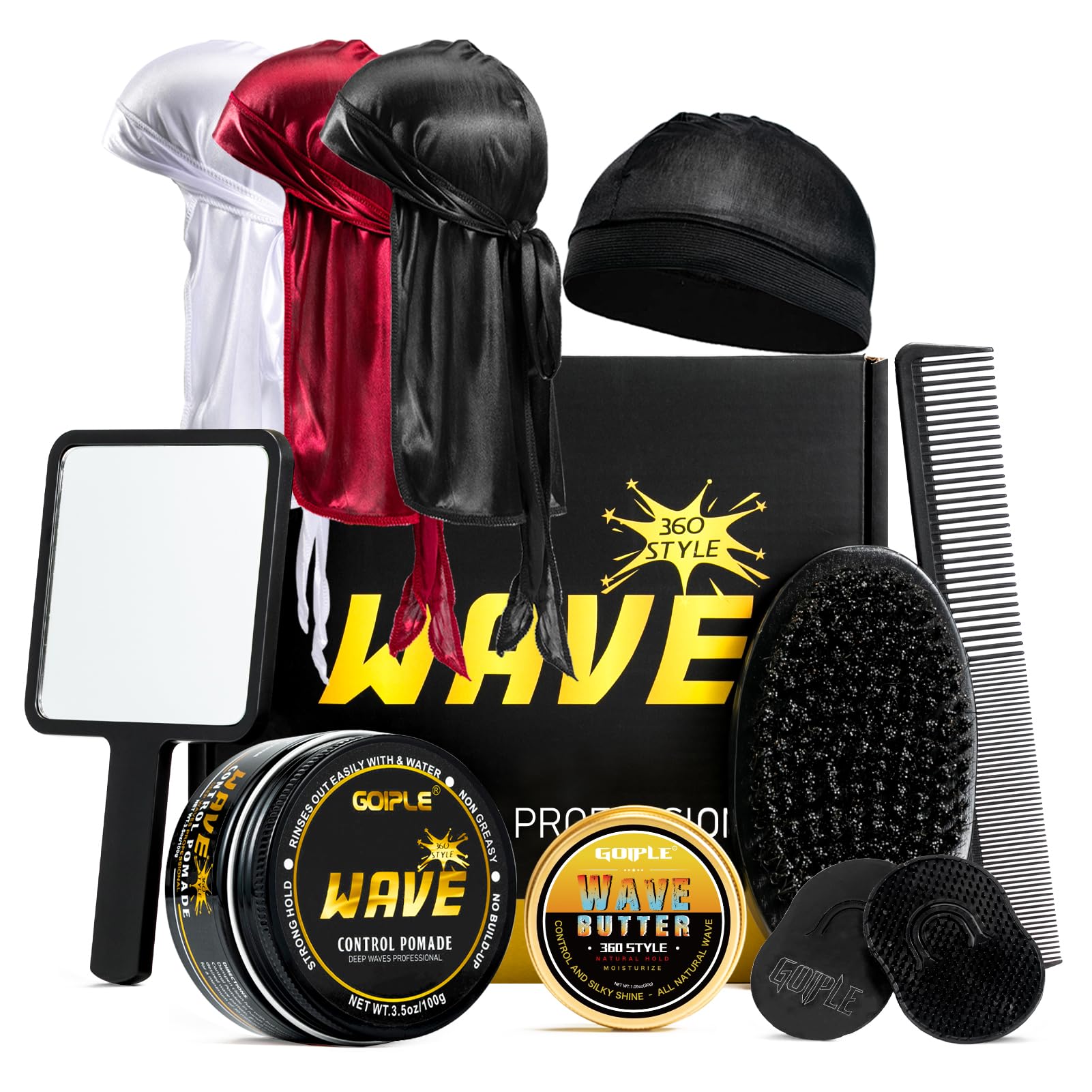 Goiple Wave Pomade for Men – Strong Hold, Easy Wash, 360 Waves + Cap Set